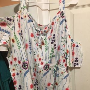 Cold shoulder floral print blouse